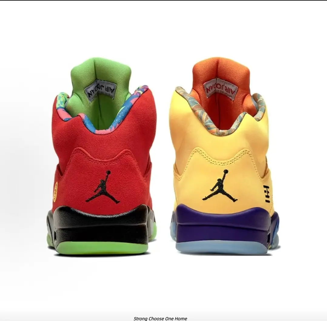 2-Tone Red-Yellow Suede High-Top Sneakers, Multicolor Mismatched Design, Neon Green Outsole, Visible Air Cushion Retro Basketball Collectible Sports Accessories