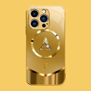 Suitable for [iPhone 16 Pro Max] high-end MagSafe phone case🥰，Luxury Gold 26 Initial phone Case Bling Monogram 952