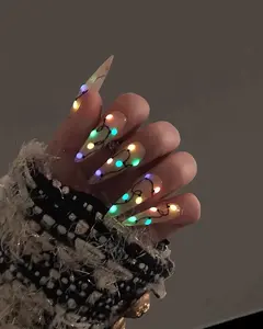 Colorful Lights Glow-In-The-Dark Christmas Long Stiletto Press On Nail - Luxurious XMas and Holiday Nail Art Set