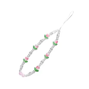 Tulip Flower Beaded Phone Chain, Cute Girls' Jewelry Strap, Mobile Cover Charm Pendant, Fashion Accessory for Women & Teens, Phone Charms, Phone Decoration, Cell Phone Charm, Cell Phone Accessories