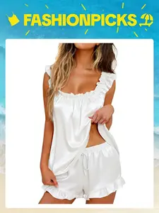 TFNOSIZE Women Y2k Pajamas Set 2 Piece Ruffle Pi Soft Tank Top and Shorts Sleepwear Set Bridal Pajama for Women Set#Summervibes#TikTokShopStockUp