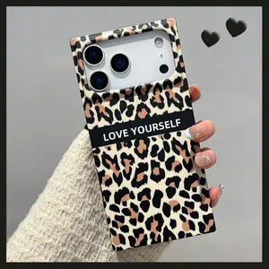 leopard print square Phone Case for use with iphone 17 air 16 pro max 15 plus 14 pro cool doodle phone cases for iphone 13PRO/12PRO for  Mens aesthetic bumper phone case