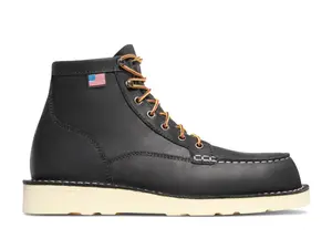 Danner Bull Run Moc Toe 6'' Black Men's Work Boots Full-Grain Leather Slip-Resistant Wedge Sole American Flag Design