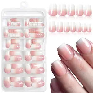 Ombre Color Short Fake Nail, Decorative Nails 120pcs/box Full Cover Press on Nail, Reusable Removable Nail Design Nail Art Kit for Women & Girls Fake Nails Kit