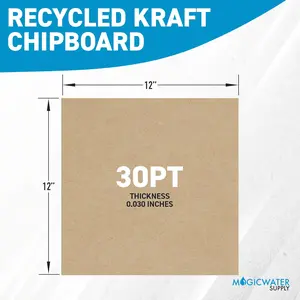MagicWater Chipboard Sheet for DIY Projects - 12x12 Inch - 30 pt - Heavy Duty Kraft (0.030 Inch Thick) Paperboard, For Scrapbooking, Books, Picture Frame Backing, Arts Project & Crafts