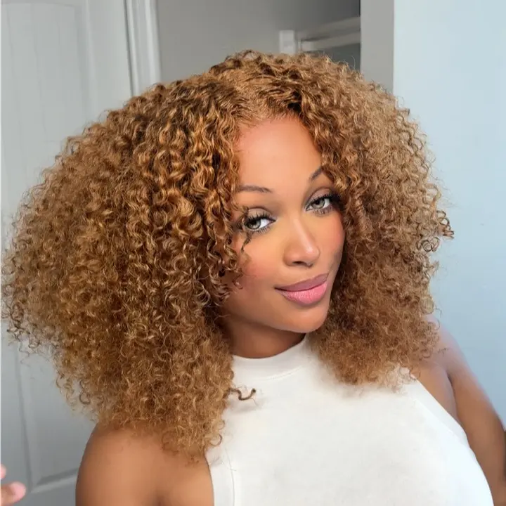 【NEW】ISEE HAIR Honey Brown Kinky Curly Wig – 9x6 M-Cap Wear & Go Glueless Human Hair Wig with InvisiFit Strap,Pre-Cut Lace & Pre-plucked Hairline Beginner Friendly Natural Volume Curly Lace Front Wig Summer Hairstyles#SummerWins #DealsForYouDays campinges