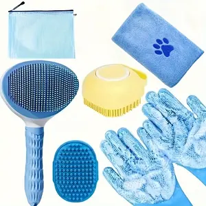 6pcs Dog Grooming Kit - Silicone Brush, Microfiber Towel, Washing Gloves, Shedding Tool - Essential Pet Care Shiny Coat, No Power Required