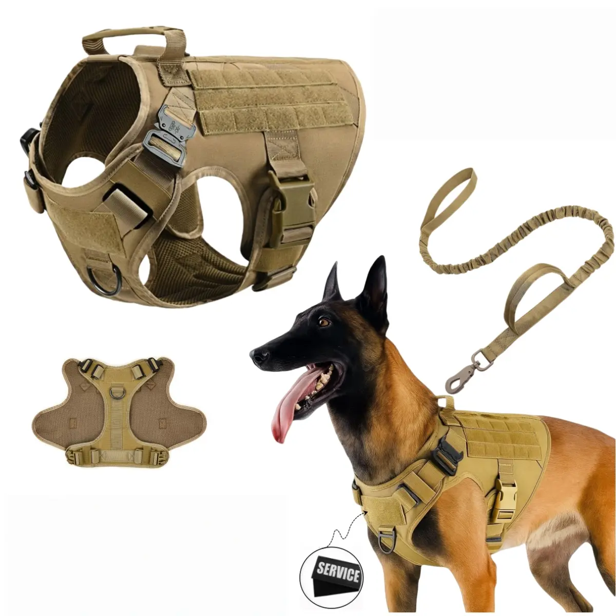 Tactical Dog Harness, Pitbull Harness, Adjustable No-Pull Handle Service Vest Heavy Duty Pet Large Breed, Dog Vest for Training Hunting Walking, Adjustable Safety Harness