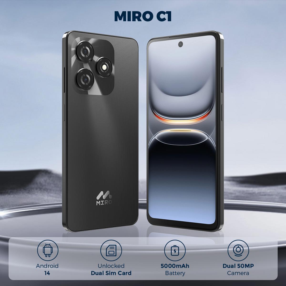 【C1】MIRO Selfie & Stream Camera Phone – Dual 50MP Front & Back Cameras, 5000mAh Battery, 12GB RAM + 128GB Storage, Android 14, Unlocked Dual SIM, Ideal for Vlogging, Social Media, Travel & Daily Use, Fashion, Perfect Gift for Creators & Holidays