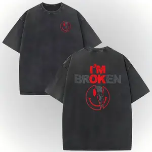 Men's Soft Cotton Round Neck Short-Sleeve Graphic T-Shirt - Unisex Casual Fit Knit Top, 2-Sided Ribbed Cuffs, Seamless Elastic Fabric, Horror Smile Face, Broken Heart Design