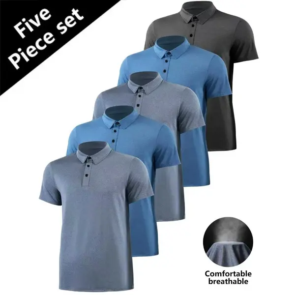 Men's 5-Pack Plain Quick-Drying Short Sleeve Collared Neck Polo Shirts - Performance Moisture Wicking, Breathable Stretch, Fitness Shirts, Cool All Day Golf Sportswear, Casual Athletic Fitted XXL