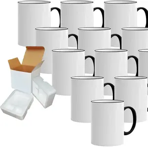 Premium 12-Pack 11oz Sublimation Blank Mugs with Black Rim and Black Handle - Includes Gift Mug Box