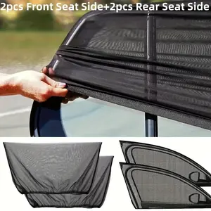 4 Pcs Car Window Sun Shades & Mesh Mosquito Net Curtains - Foldable, Sun Shade Portable, All-Weather Black Privacy Protection, UV Blocking & Insect Proof, Universal for Cars, Trucks, SUVs, Automotive Glass Sunshade