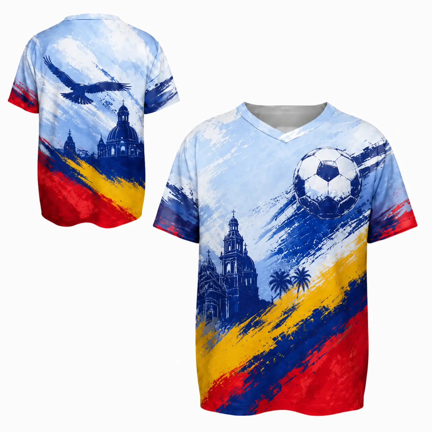 Colombia Soccer Jersey - Sky Blue, White & Navy Football Shirt with Flag-Inspired Graphics and Stadium Details for Fans