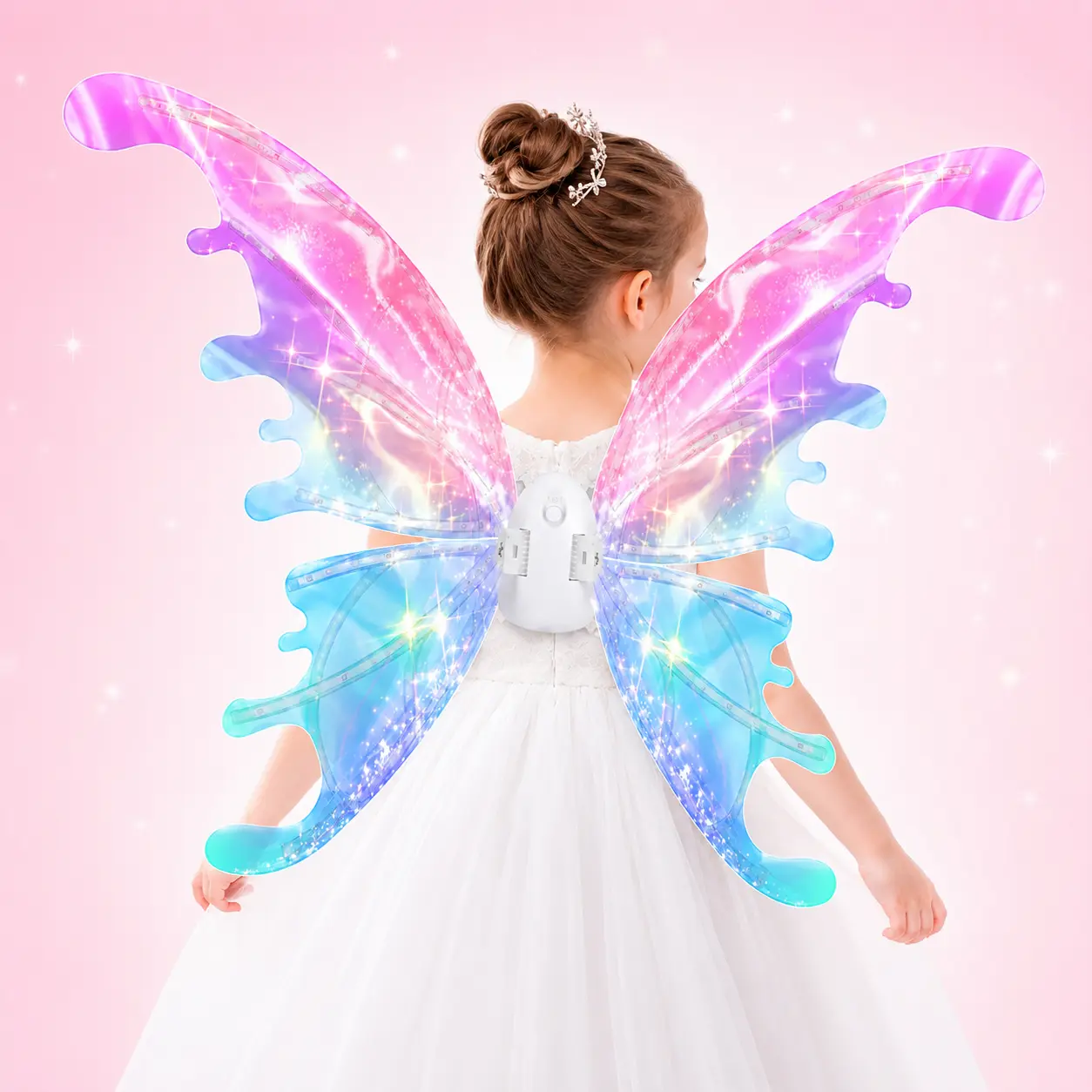 Light Up Fairy Wings for Girls Ages 3+, LED Butterfly Wings with Music and Moving Wings, Princess Costume Dress Up Toy for Halloween Birthday Christmas Party, Gift for Kids
