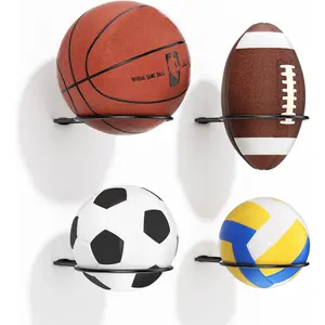 Ball Holder Wall Mount Set Sports Ball Racks for Basketball Soccer Volleyball Football Wall Storage & Display for Sports Room