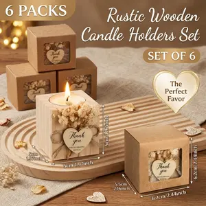 This 6-pack of rustic wooden candlesticks, a candle gift set, comes with dried flowers and a gift box, making it the perfect souvenir for weddings, bridal showers, and party guests.