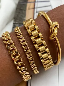 Minimalist Chain & Knot Design Bangle Bracelet, Fashionable Jewelry for Women & Men, Trendy All-match & Exquisite Jewelry for Birthday Gift, Minimalist Chain Bangles