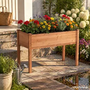 Elevated Wooden Planter Box with Legs, ARCH 48x24x30 in Raised Garden Beds for Outdoor Planting, Outdoor Planters, Elevated Planting Boxes, Backyard Decor,summervibes