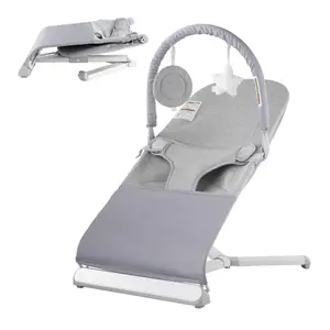 VEVOR Baby Bouncer,  Folding Bouncer Seat for Babies 0-9 Months, Newborn Bouncer Chair with 2 Reclining Angles & Rotatable Toy Bar, Portable Infant Rocker with Travel Bag for Indoor Outdoor, Light Gray
