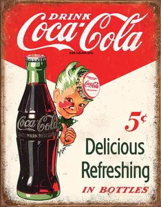 Coca Cola Sprite Boy 5 Cents Tin Sign - Nostalgic Vintage Metal Wall Decor - Made in USA