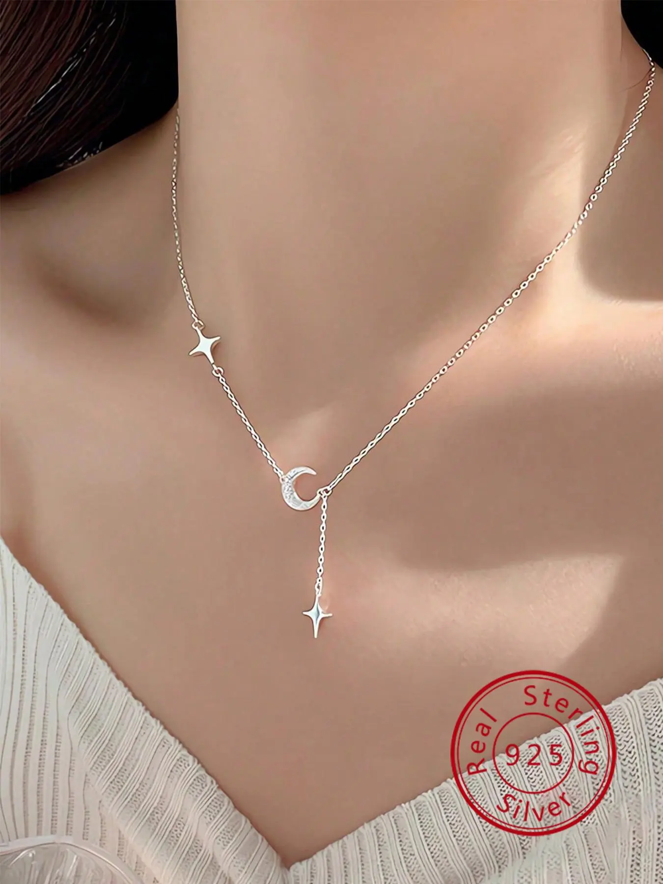 925 Sterling Silver Star & Moon Decor Exquisite Trendy Celestial Moon Goddess Jewellery Pendant Necklace for Women & Girls, Fashion Jewelry for Party, Daily Clothing Decor, Trendy Jewelry for Birthday Gift