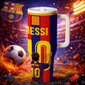 AuraCup 1pc 40oz Insulated Tumbler with Handle and Lid, No.10 Soccer Theme Stainless Steel Travel Mug, Football Champion Tribute Design Coffee Water Cup, Double Wall Vacuum Tumbler for Hot Cold Drinks, Thermos Cup