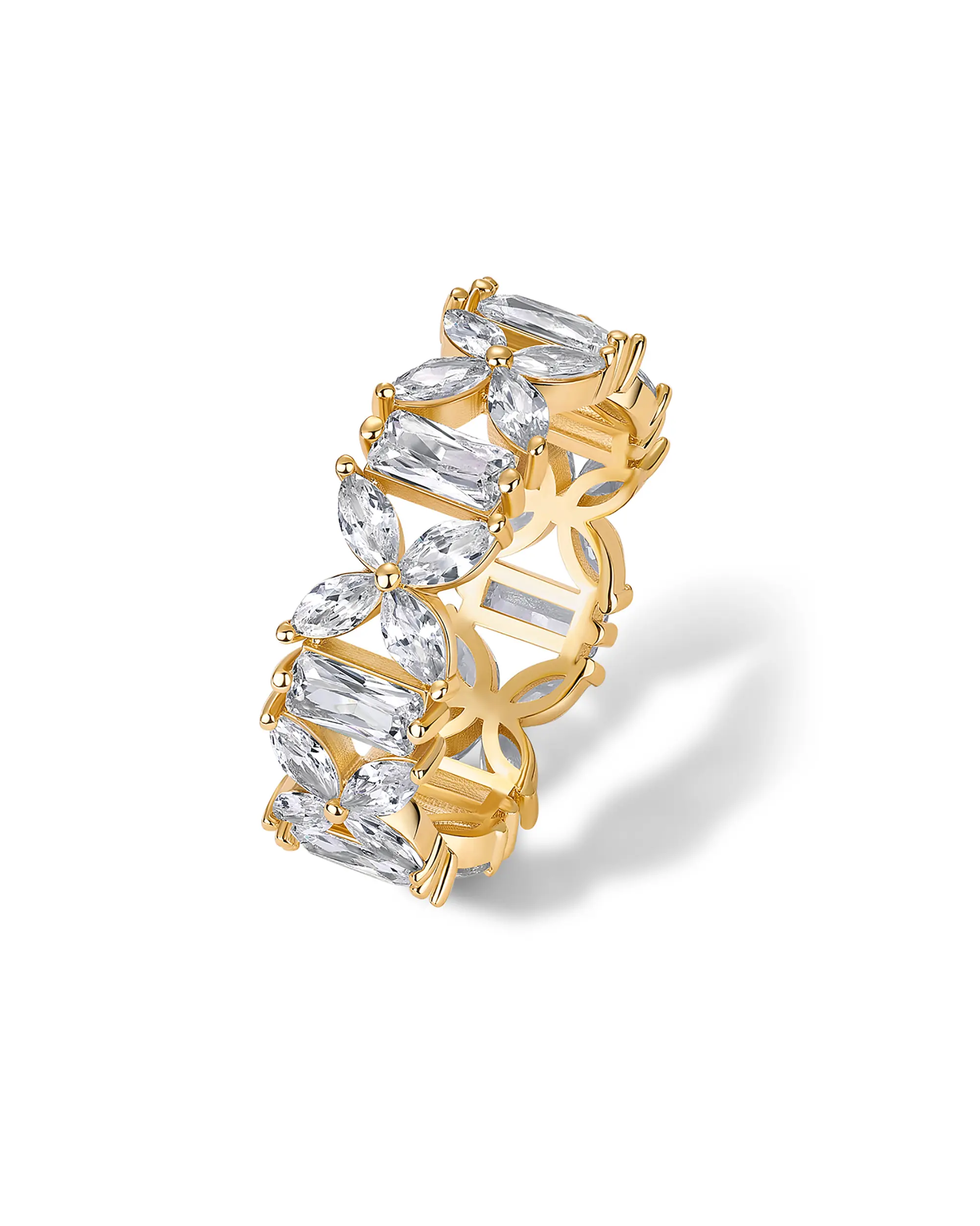 PAVOI 14K Gold Plated Bridal Eternity Ring for Women - Eternity Band With Marquise Cut Cubic Zirconia -  Statement Gold Wedding Bands