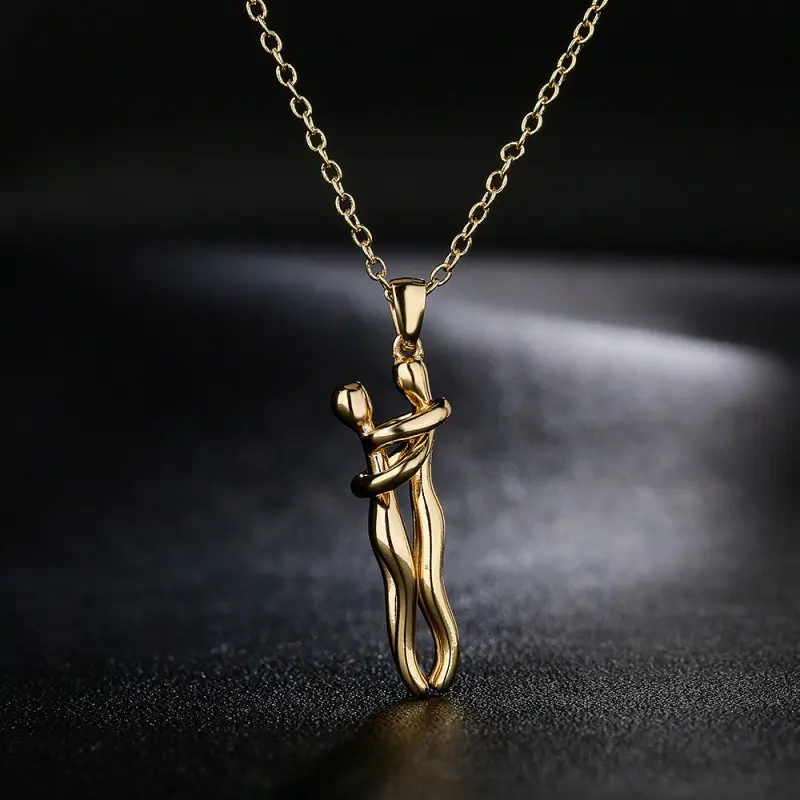 Love Hug Couple, Unisex Hugging Pendant Necklaces For Lover, Female Male Gift, Summer Special Romantic Embracing Love Fashionable Necklace prom  jewelry Layered Rhinestone Virgin Mary Necklace