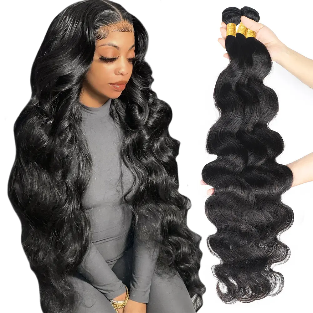 Body Wave Sew in Hair Extensions 2x6 Closure Quick Weave 30inch Brazilian Raw Human Hair Bundles with Closure Salon Quality Body Wave Hair 1 3 4 Bundles
