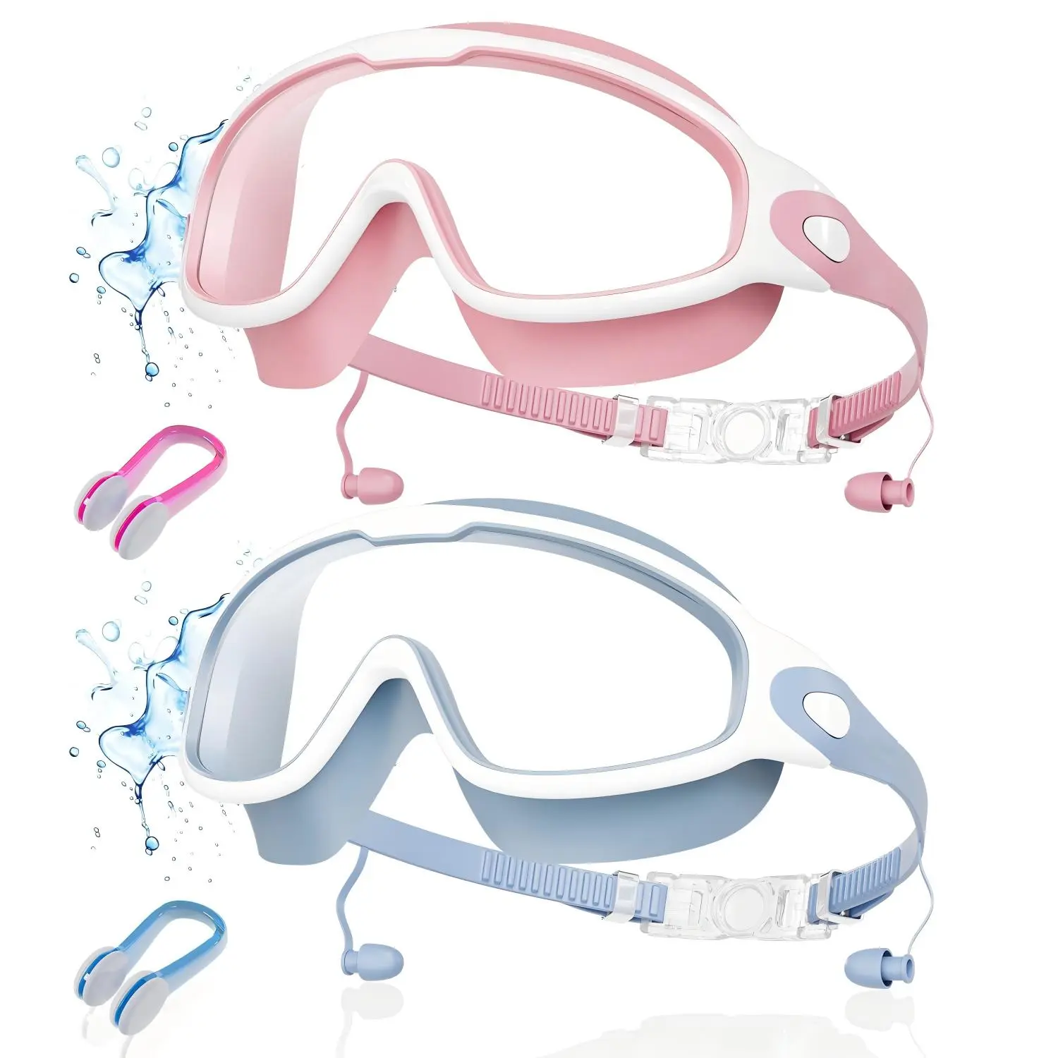 2Pack Swim Goggles, Wide View Anti Fog&UV Swimming Goggles for Audlt, No Leak Pool Beach Essentials for Men Women