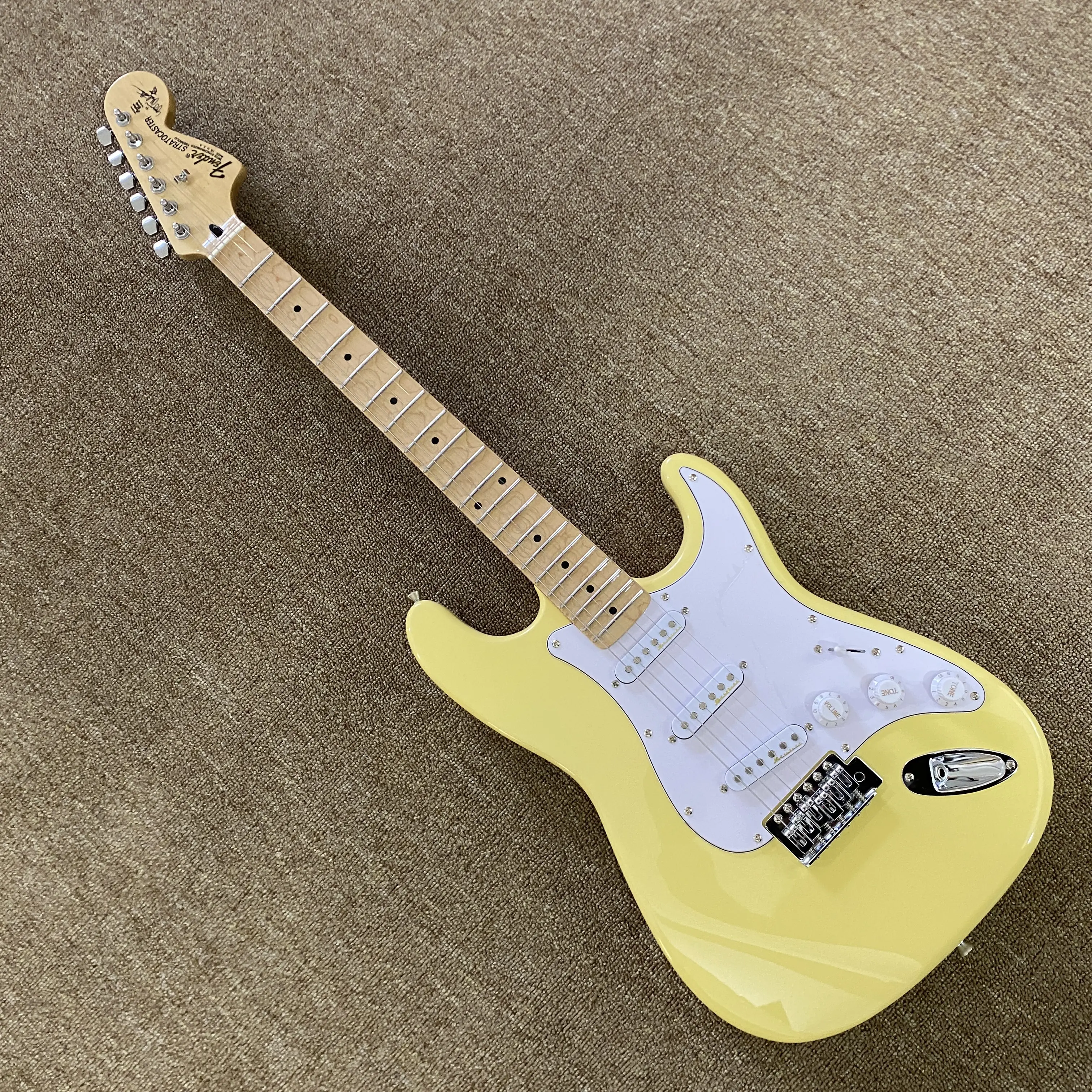 Milk Yellow ST Style Electric Guitar - Solid Contoured Body, Maple Neck, 3 Single-Coil Pickups, Versatile Tone for Rock & Blues