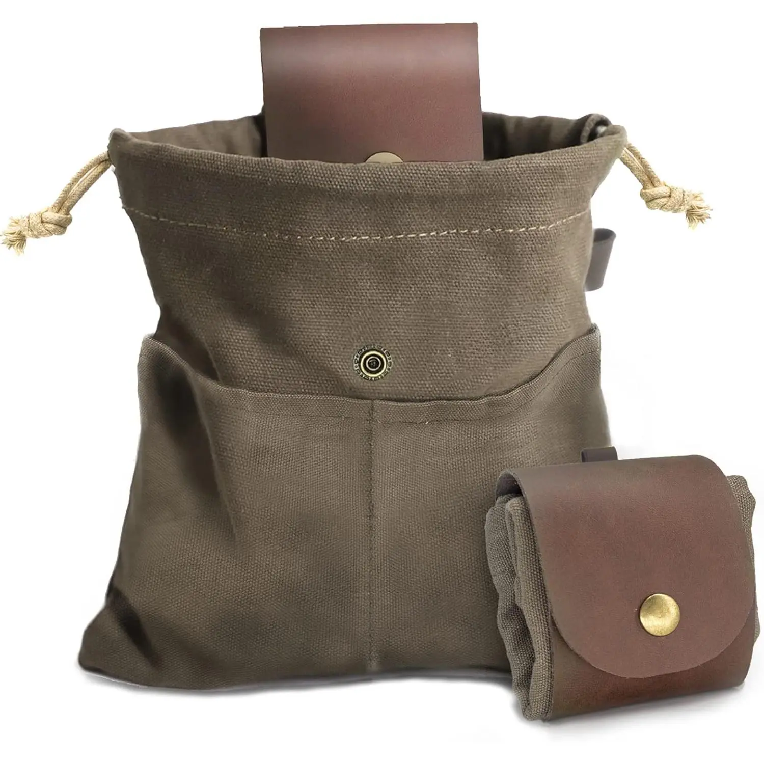Pouch Leather Canvas Collapsible Bag Water Resistant Outdoor Camping Storage Folding Bag Mushroom Bags Bushcraft Belt Pouches for Travel Camping Hiking