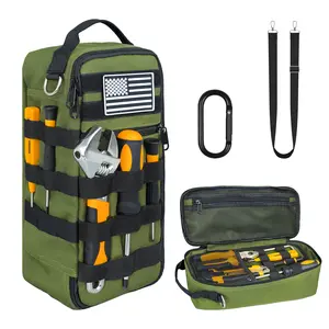 13-Inch Heavy-Duty Portable Tool Bag, Tactical Organizer Pouch with Shoulder Strap and D-Ring Clip for Electricians (Army Green)