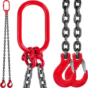 VEVOR Chain Sling, 3/8 inchx 10 ft Lifting Chains with Hooks, G80 Engine Chain Hoist Lifts, 18400 lbs/8 Ton Lifting Sling Chains for Engine Hoist, Engine Lift Chain with 4 Leg Grab Hooks Adjusters