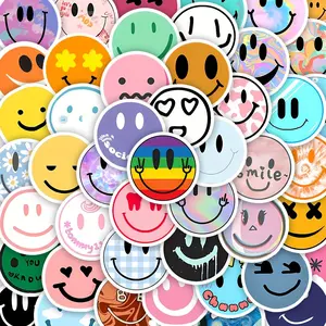50 Pcs Colorful Smiley Face Stickers Set, Scrapbooking Cute Round Decals with Unique Shapes, Expressive Eyes Mouth Heart Shapes, Self-Adhesive PVC for Laptops Water Bottles Skateboards, Multipurpose Use