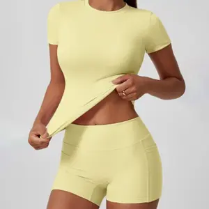 lululemon dupe Women’s Yoga Shorts Set – Quick Dry Crewneck Workout 2 Piece for Summer Gym Running track shorts spandex