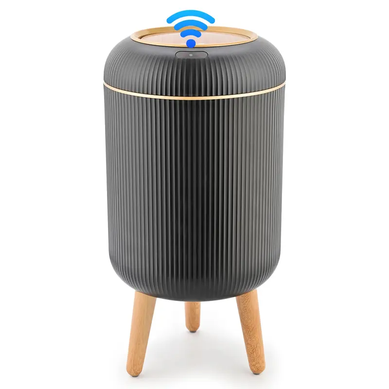 Pukomc Automatic Motion-Activated Touchless Trash Can with Cover, 8"x8"x16.3" ABS Waterproof Plastic, 2.6 Gal., Home Goods Bathroom Accessory, Kitchen/Bath Bin, Requires 2 AA Batteries (Not Included), Springtok White