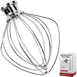 Whole Stainless Steel K45WW Whisk Attachment for  4.5-5 Tilt- Mixer, Dishwasher Safe Wire Whip for Kitchen Aid