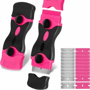 Pink Razor Blade Scraper Tool Set, 2-in-1 Glass Cooktop Scraper with 10 Plastic & 10 Metal Blades, Non-Scratch Sticker Paint & Caulk Remover for Windows, Oven Door, Ceramic Tile