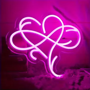 1pc Infinite Love Heart-Shaped USB-Powered LED Neon Sign - Glowing Pink & Purple Interlocking Hearts Design, USB-Powered with Push Button Control, Perfect Gift for Valentine'S Day, Wedding Decorations