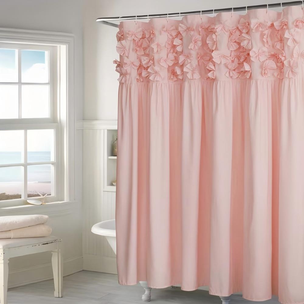 YRZTRK Camel Ruffle Shower Curtain Vintage Handcrafted Bow Tie Ruched Microfiber Bath Curtain for Master Bathroom with 12 Buttonholes 72 W x 72 H