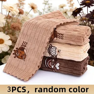 3 Pack Embroidered Coffee Dish Cloths | Quick Dry Thickened Oversized Kitchen Towels | Soft Breathable Reusable Rags for Washing Dishes, Glass, Bathroom & Car Polishing | Random Assorted Designs, Must Have Cute Home Cleaning Gadgets