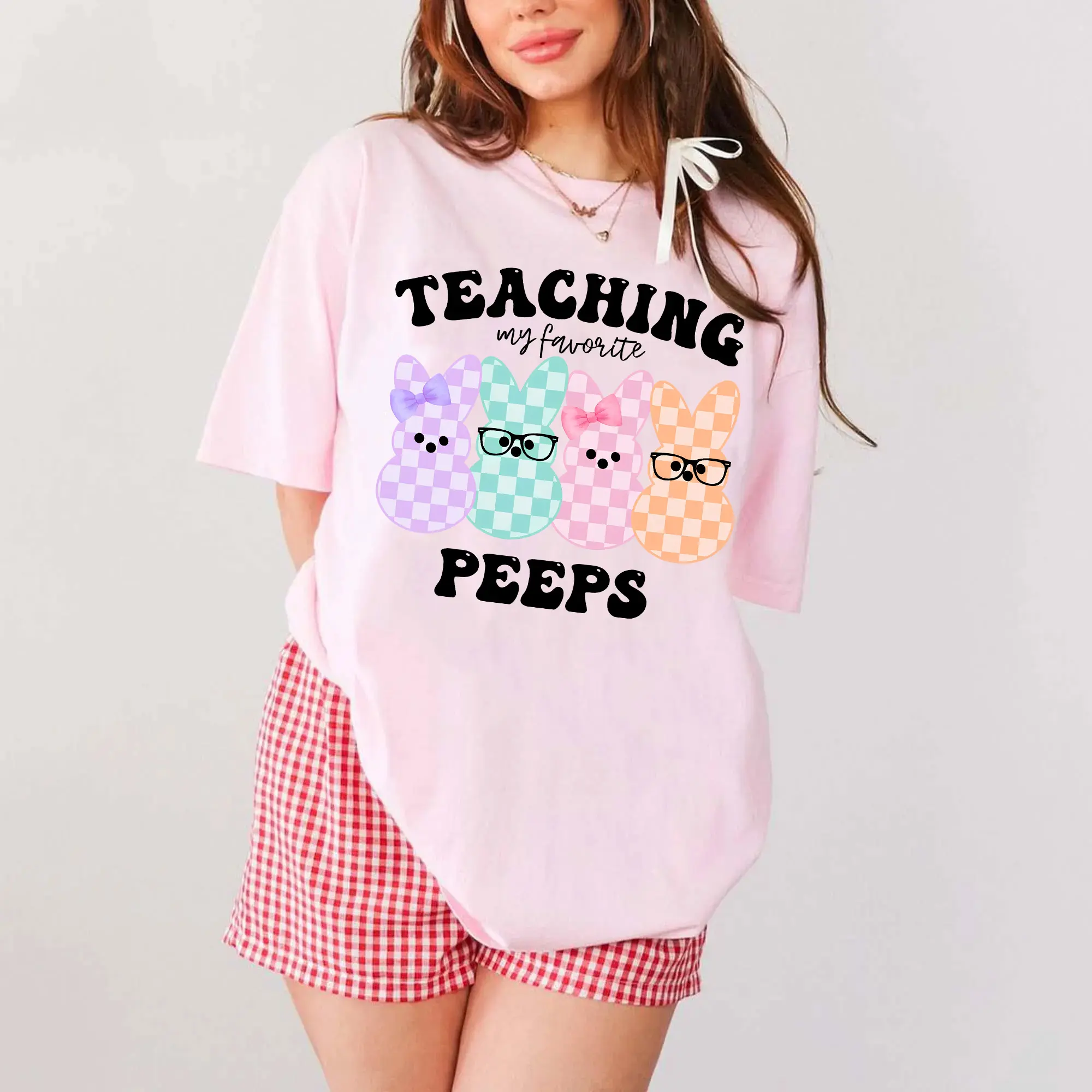 Teacher Easter Sweatshirt, Teaching My Favorite Peeps Shirt, Cute School Tee, Easter Gift For Teacher, Happy Easter Top, Bunny Teach Outfit 8