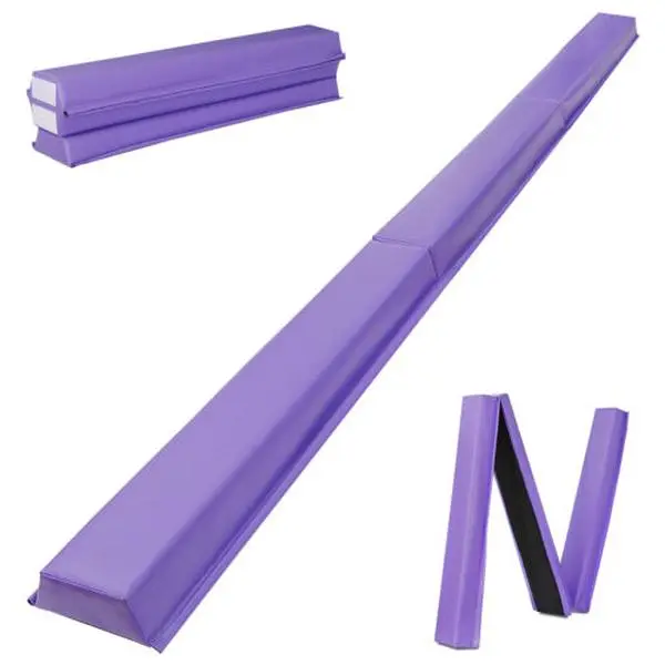 Answer E 9ft Tri-Fold Foam Balance Beam - Junior Gymnastics Equipment for Kids Beginners, 4.3-in Top Width, Non-Slip Widened Rubber Base, 160 lbs Capacity, Home Training Mat (Purple), Widened Base, Portable Fold, Folding
