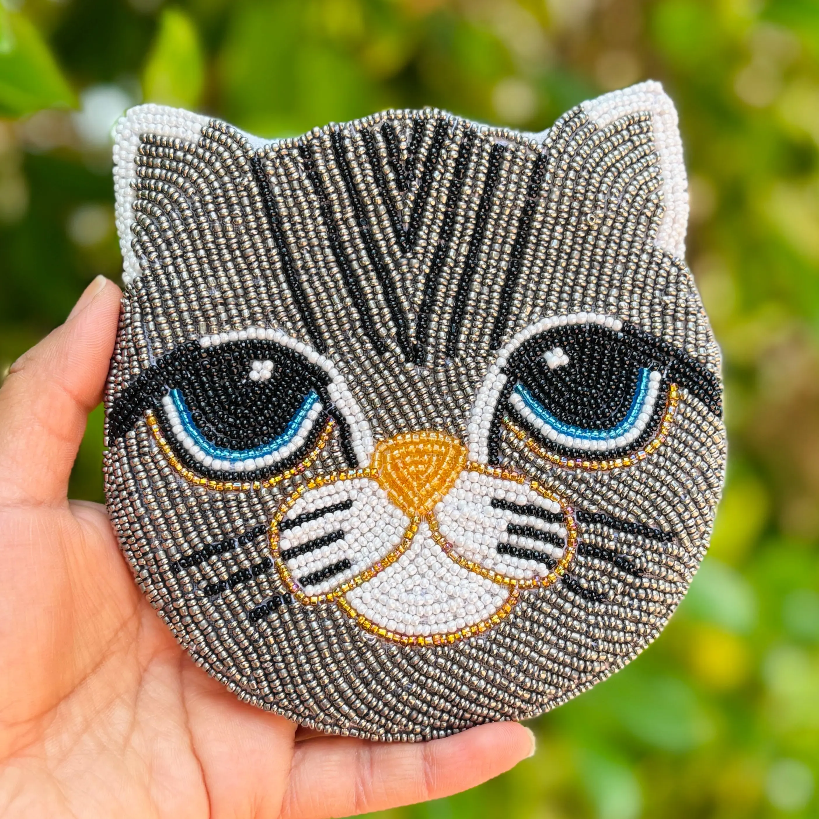 Cat Beaded Pouch Purse