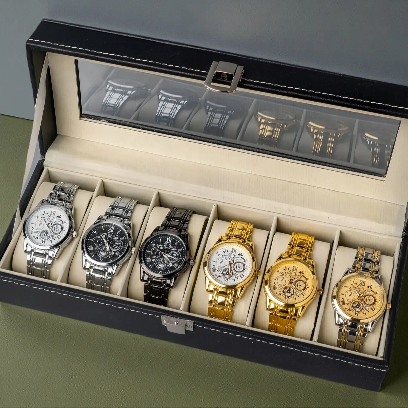 6-piece boxed watch with men's steel straps is suitable for wearing at parties, and is a men's gift suitable for festivals