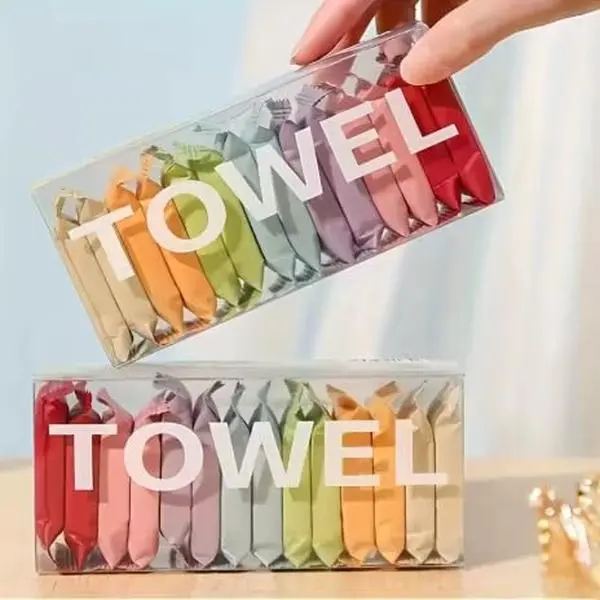 14-Count Compressed Cotton Washcloths, Disposable Skin-Friendly Square Hand Towels, Travel-Portable Pre-Packed Multi-Color Face Towels, Disposable Hand Towels