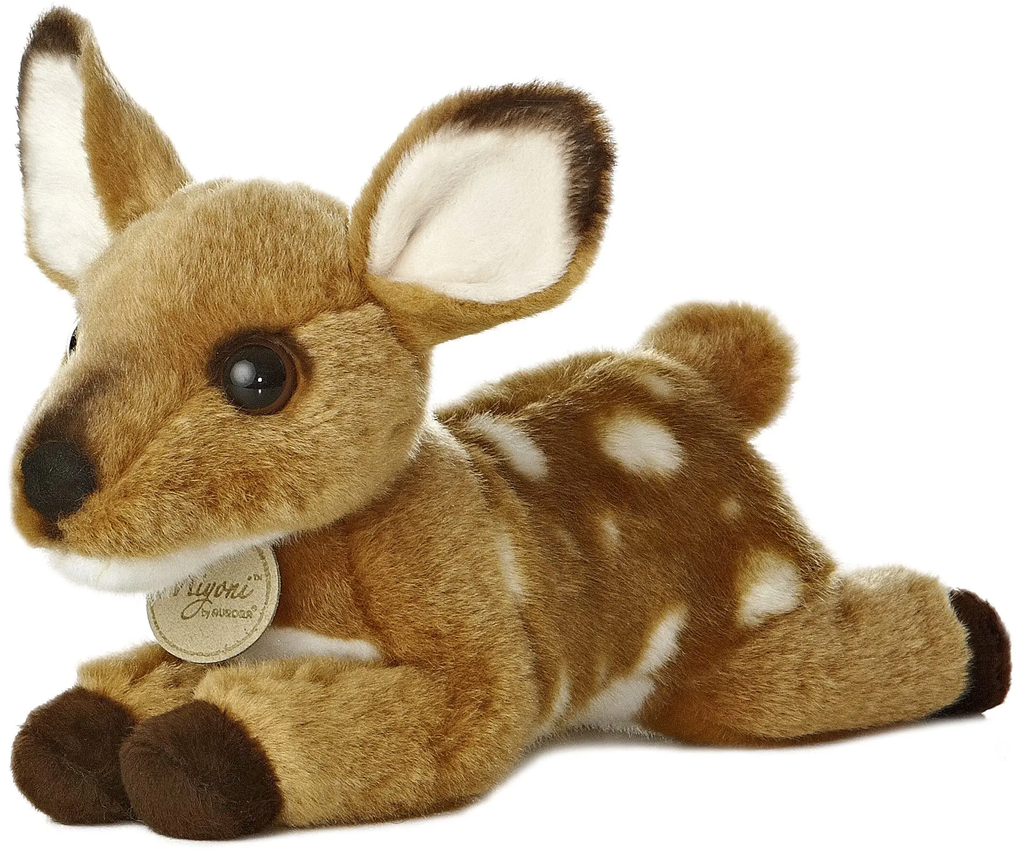 Aurora Miyoni Realistic Fawn Stuffed Animal – Lifelike Plush Brown Deer with White Spots – Soft Polyester Companion for Kids & Collectors – 8 Inches