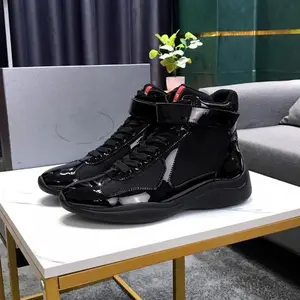 Men and Women  Versatile High Top Flat genuine Leather patent leather sneakers Americas Cup Shoes Autumn/Winter